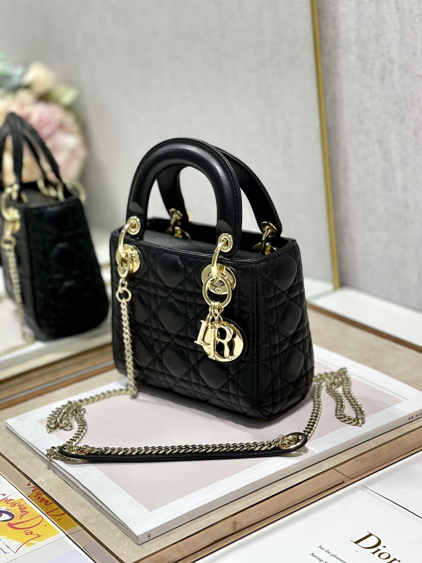 DO Mini Lady Bag Black Cannage Lambskin