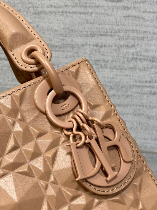 DO Mini Lady Bag Matte Pink Diamond Pattern Calfskin