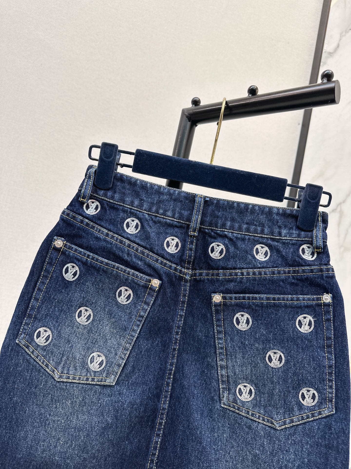 Louis NEW Gold Coin Sequin Denim Skirt