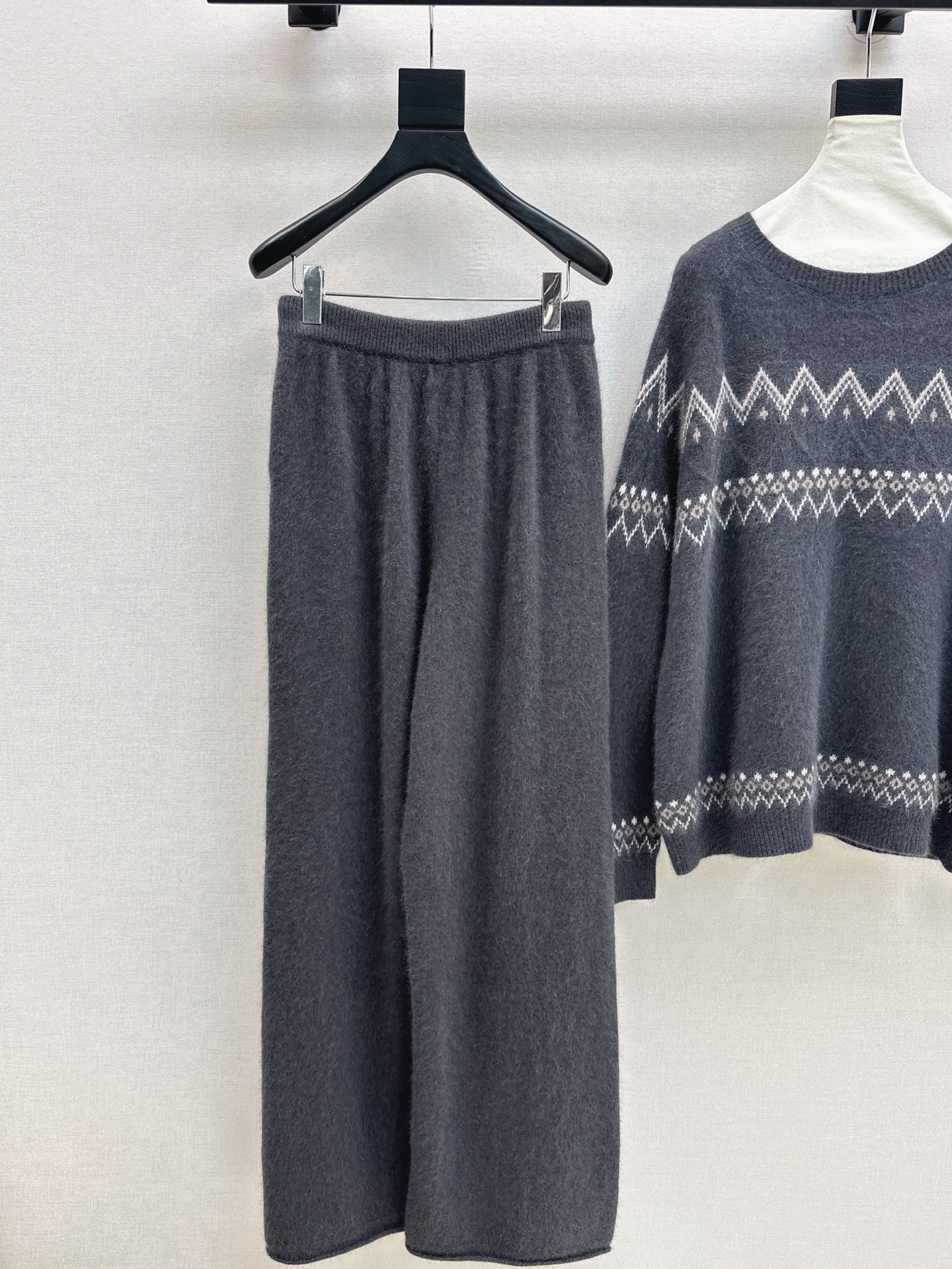 Loro NEW Knitted Fair Isle sweater straight-leg pants suit