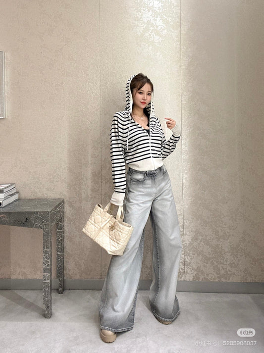 CD NEW striped hooded knit cardigan