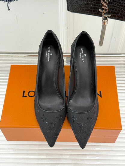 Louis New Rhinestone mesh pointed high heels