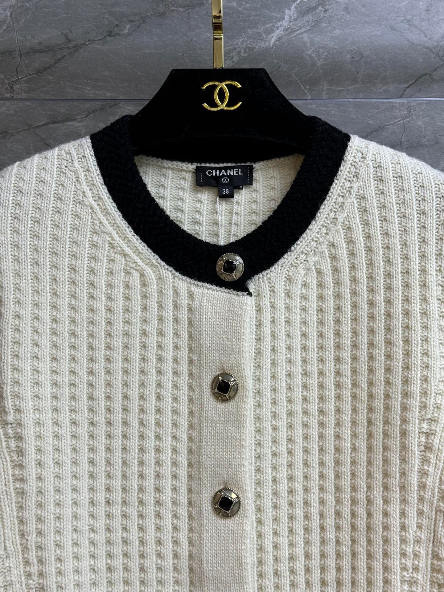 Chan's new knitted cardigan