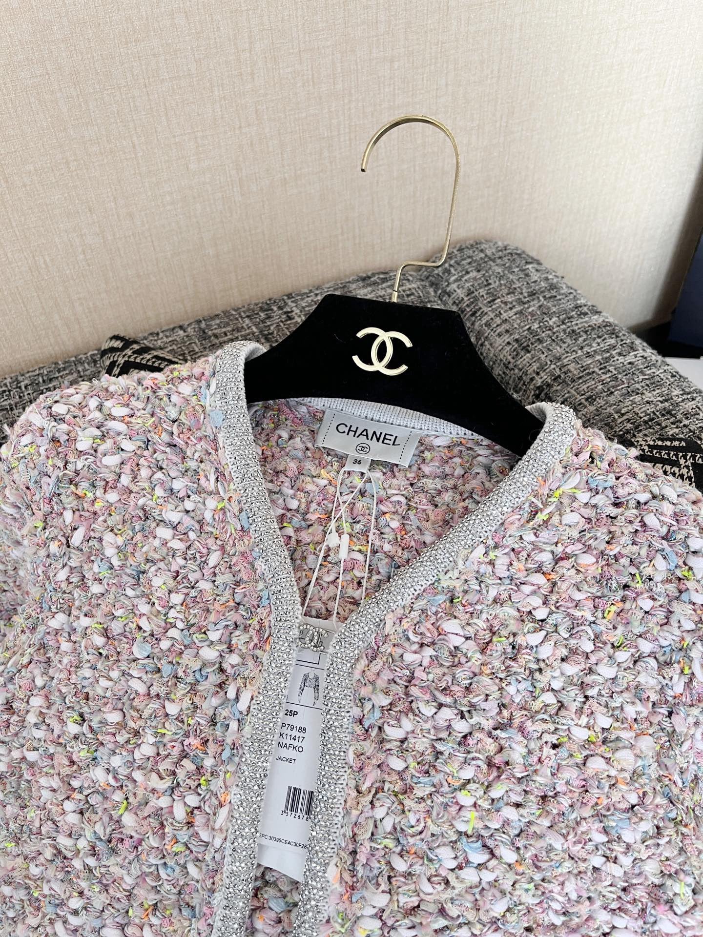 Chan's new tweed knit cardigan