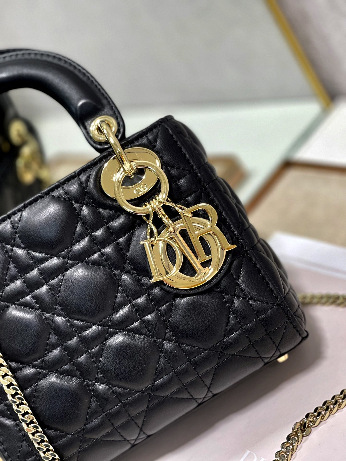 DO Mini Lady Bag Black Cannage Lambskin