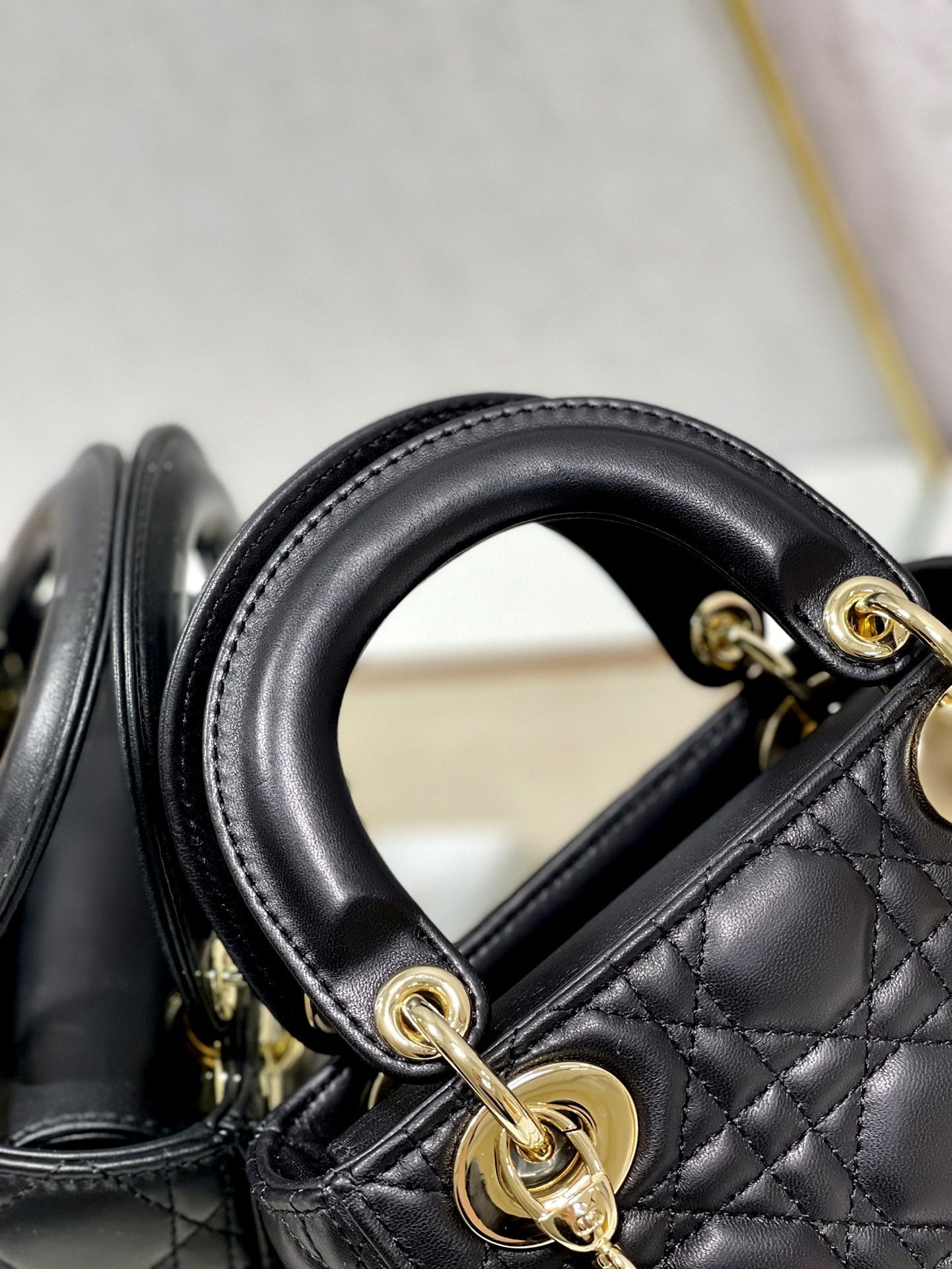 DO Mini Lady Bag Black Cannage Lambskin