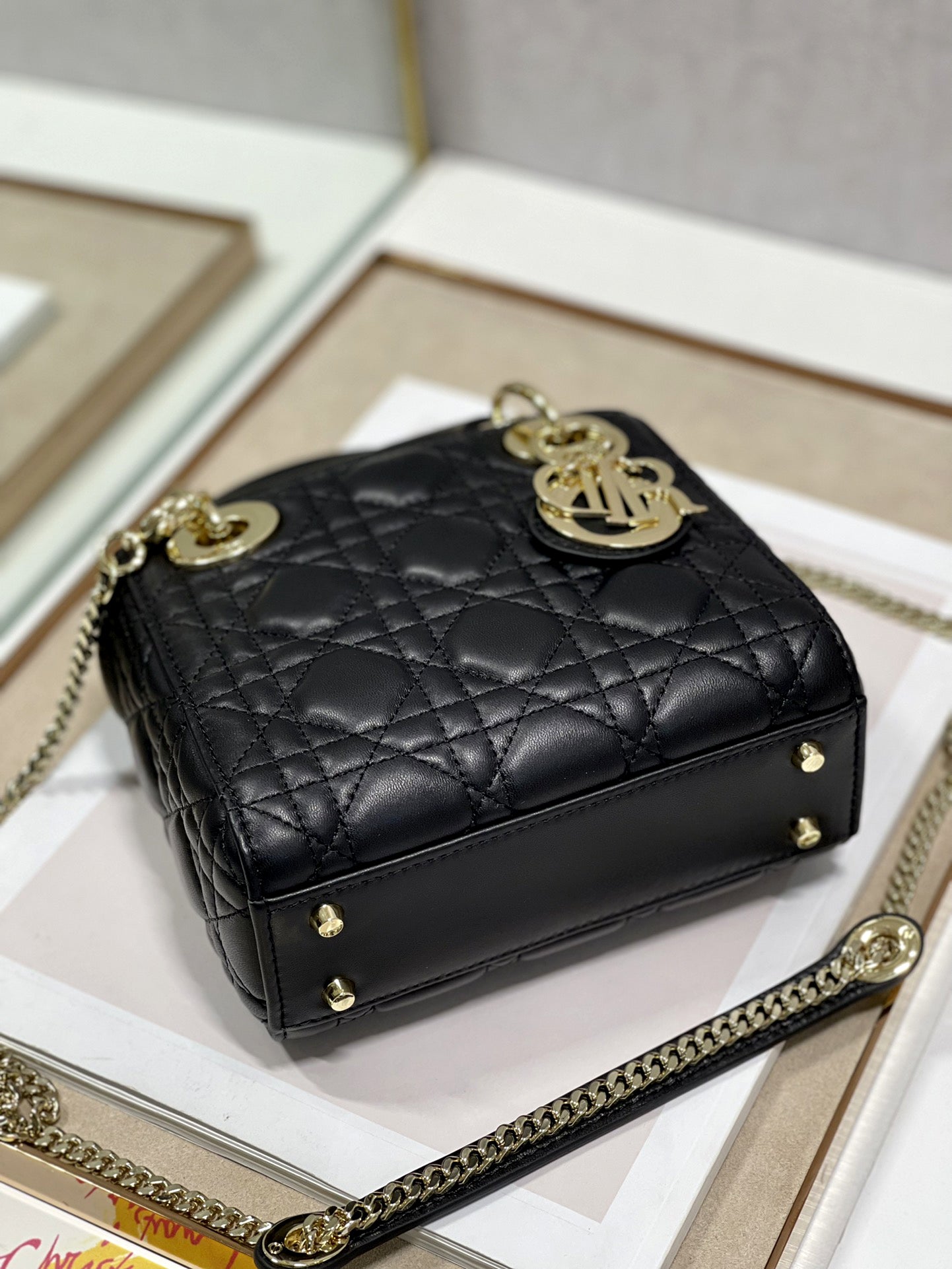 DO Mini Lady Bag Black Cannage Lambskin