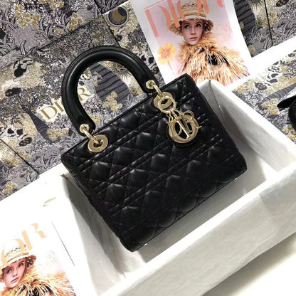 DO Mini Lady Bag Black Cannage Lambskin