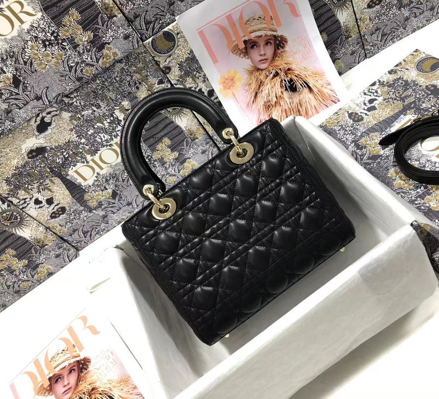 DO Mini Lady Bag Black Cannage Lambskin