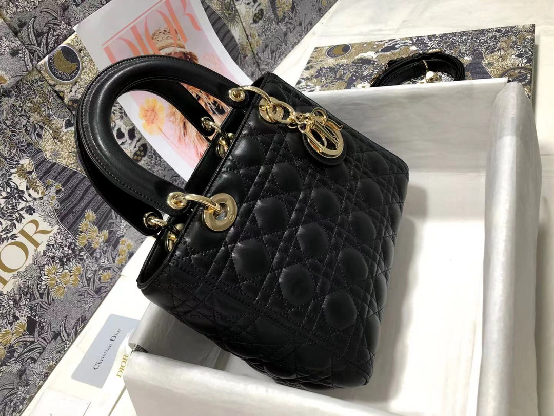 DO Mini Lady Bag Black Cannage Lambskin