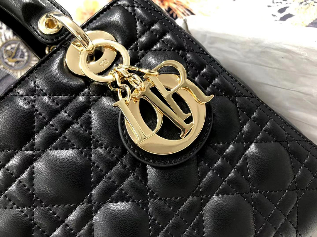 DO Mini Lady Bag Black Cannage Lambskin