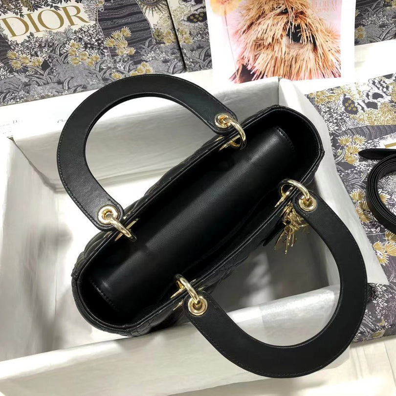 DO Mini Lady Bag Black Cannage Lambskin