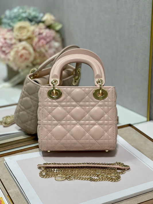 DO Mini Lady Bag Powder Beige Cannage Lambskin