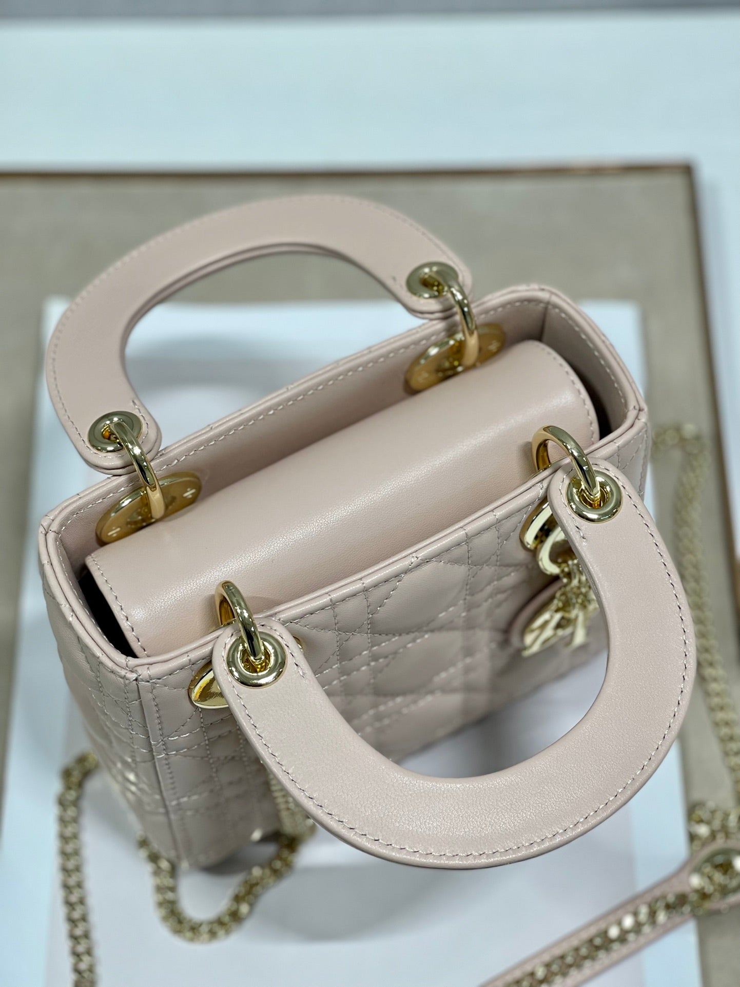 DO Mini Lady Bag Powder Beige Cannage Lambskin