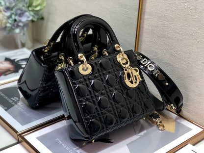 DO Mini & Small Lady Bag Black Patent Cannage Calfskin