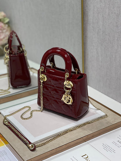 DO Mini & Small Lady Bag Claret Patent Cannage Calfskin