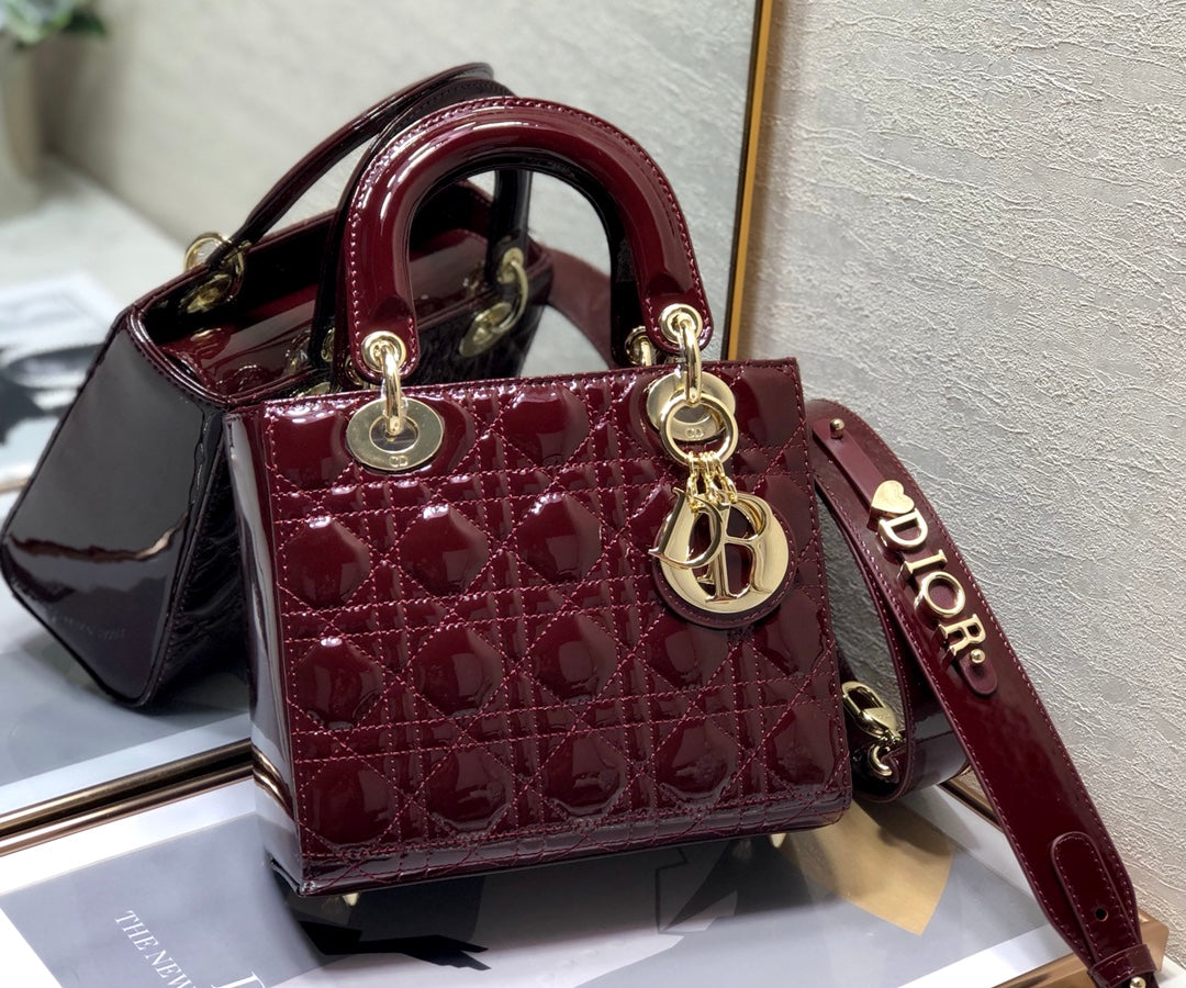 DO Mini & Small Lady Bag Claret Patent Cannage Calfskin
