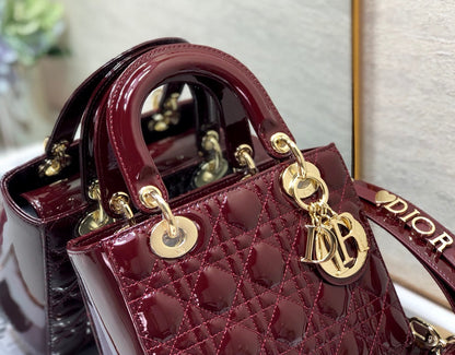DO Mini & Small Lady Bag Claret Patent Cannage Calfskin