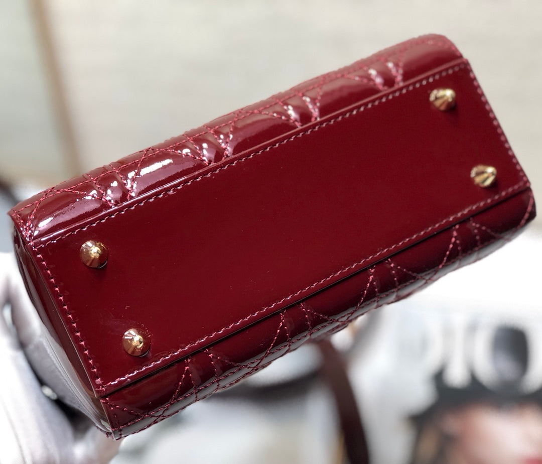 DO Mini & Small Lady Bag Claret Patent Cannage Calfskin