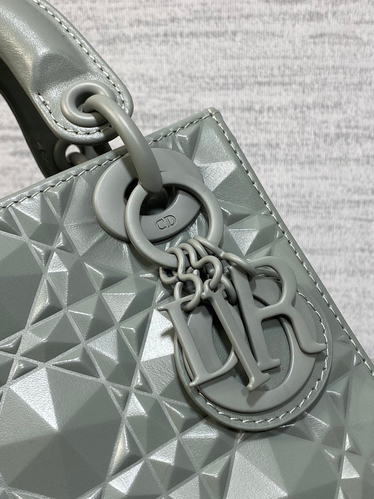 DO Mini Lady Bag  Stone Gray Diamond Pattern Calfskin