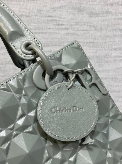 DO Mini Lady Bag  Stone Gray Diamond Pattern Calfskin