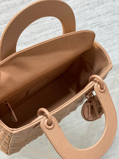 DO Mini Lady Bag  Matte Pink Diamond Pattern Calfskin