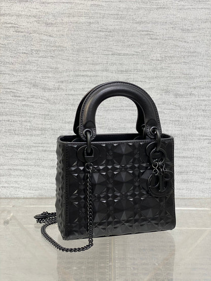 DO  Mini Lady Bag  Matte Black Diamond Pattern Calfskin