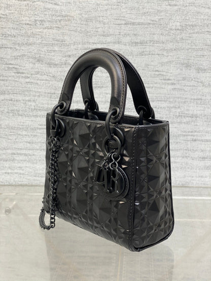 DO  Mini Lady Bag  Matte Black Diamond Pattern Calfskin