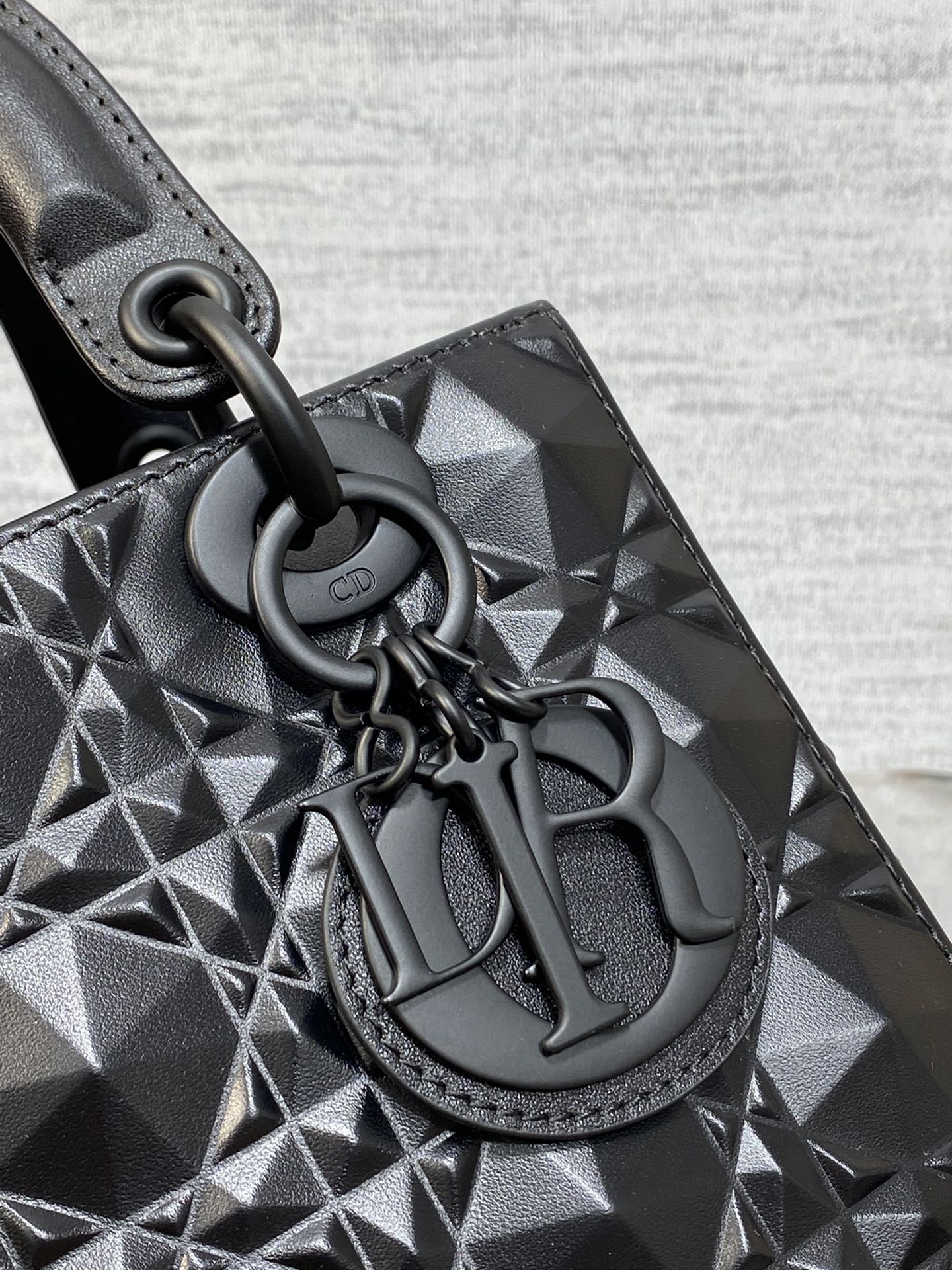 DO  Mini Lady Bag  Matte Black Diamond Pattern Calfskin