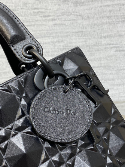 DO  Mini Lady Bag  Matte Black Diamond Pattern Calfskin