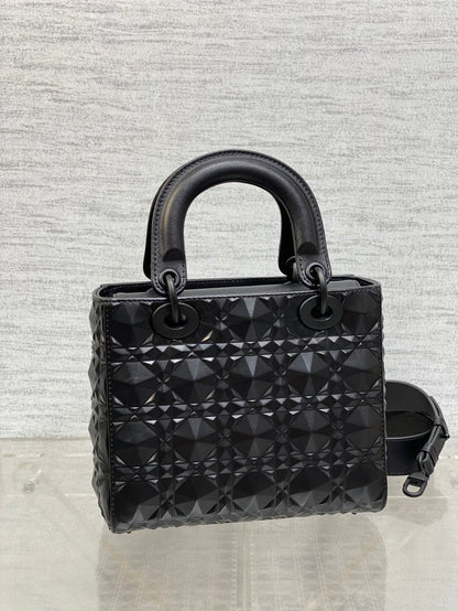 DO  Mini Lady Bag  Matte Black Diamond Pattern Calfskin