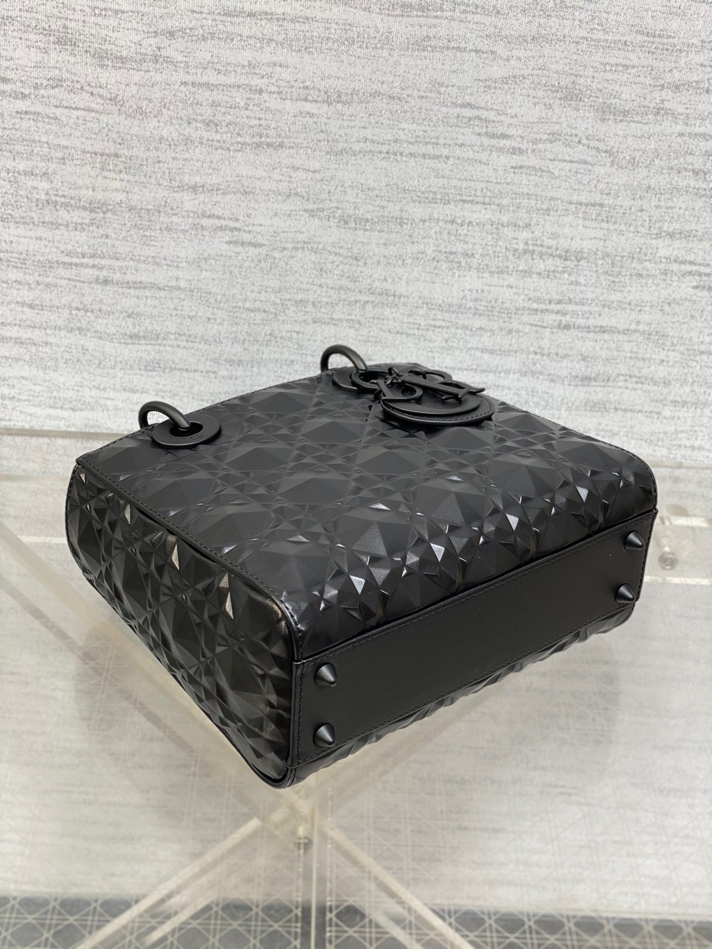 DO  Mini Lady Bag  Matte Black Diamond Pattern Calfskin