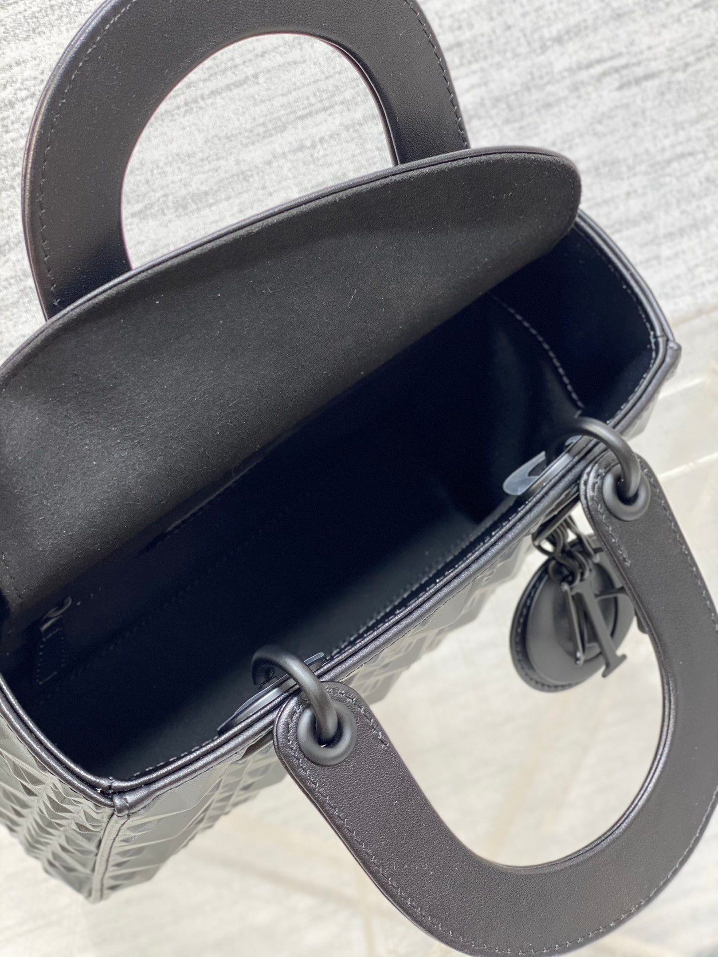 DO  Mini Lady Bag  Matte Black Diamond Pattern Calfskin