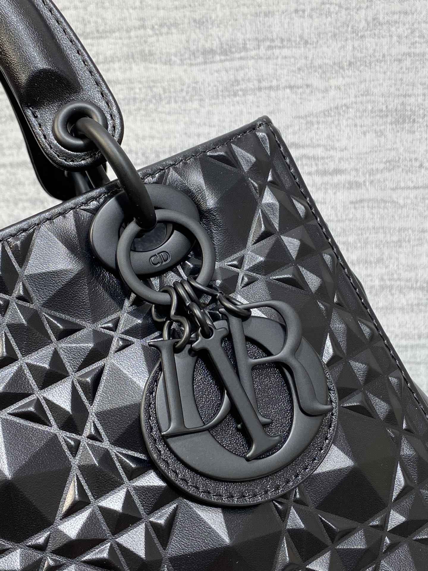 DO  Mini Lady Bag  Matte Black Diamond Pattern Calfskin