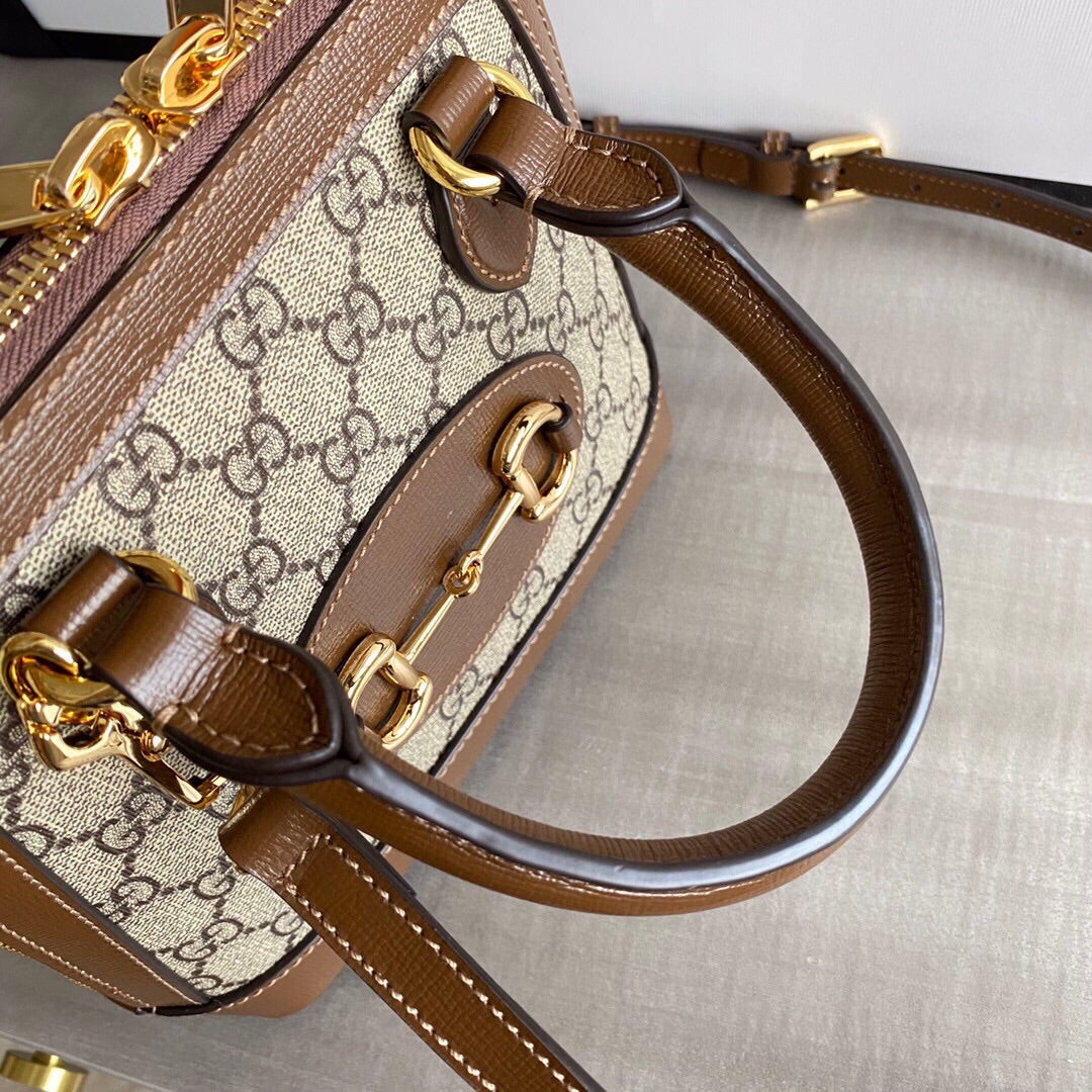 GC Horsebit 1955 small top handle bag Beige/ebony