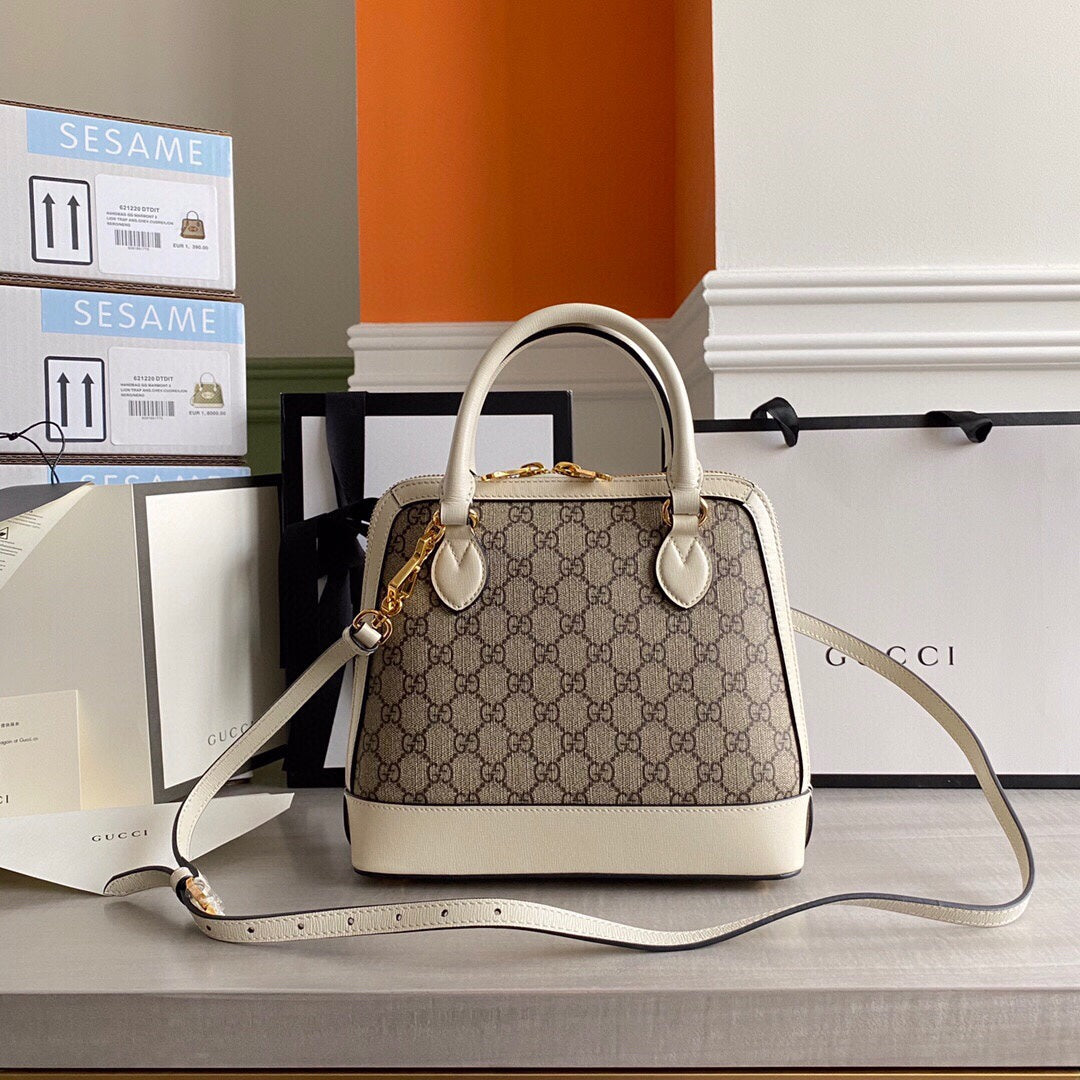 GC Horsebit 1955 small top handle bag Beige/White