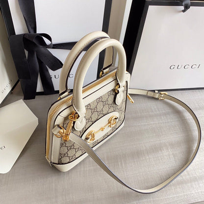 GC Horsebit 1955 small top handle bag Beige/White