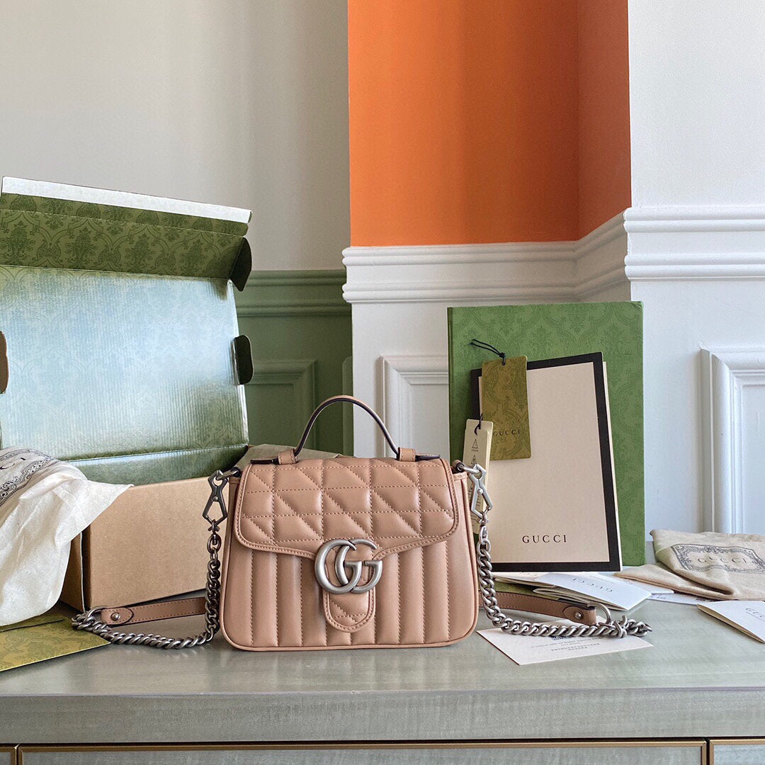 GC Marmont matelassé chevron leather Black / White / Dusty Pink / Gray Blue