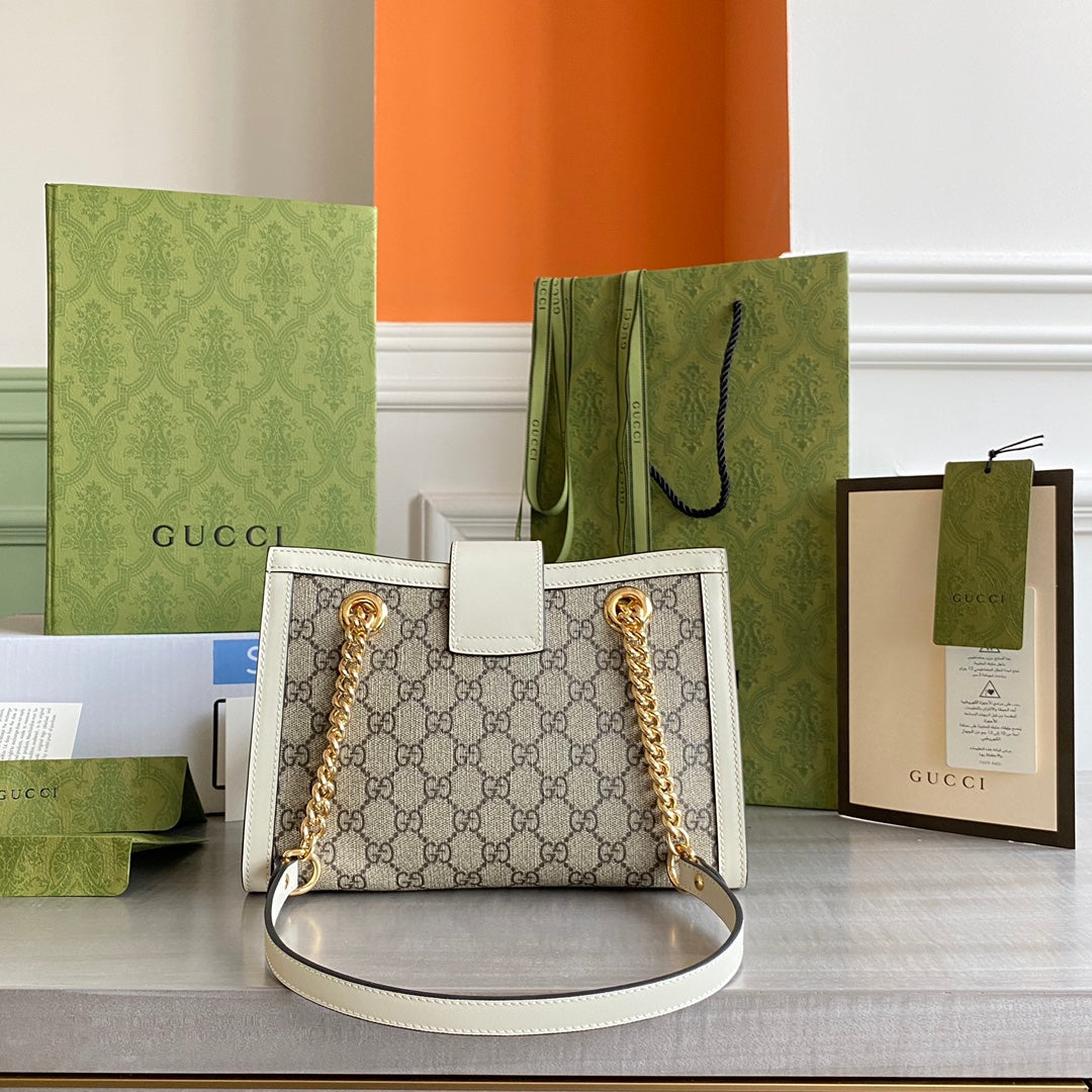 GC Padlock small shoulder bag Beige/ebony GG Supreme canvas, with brown leather detail