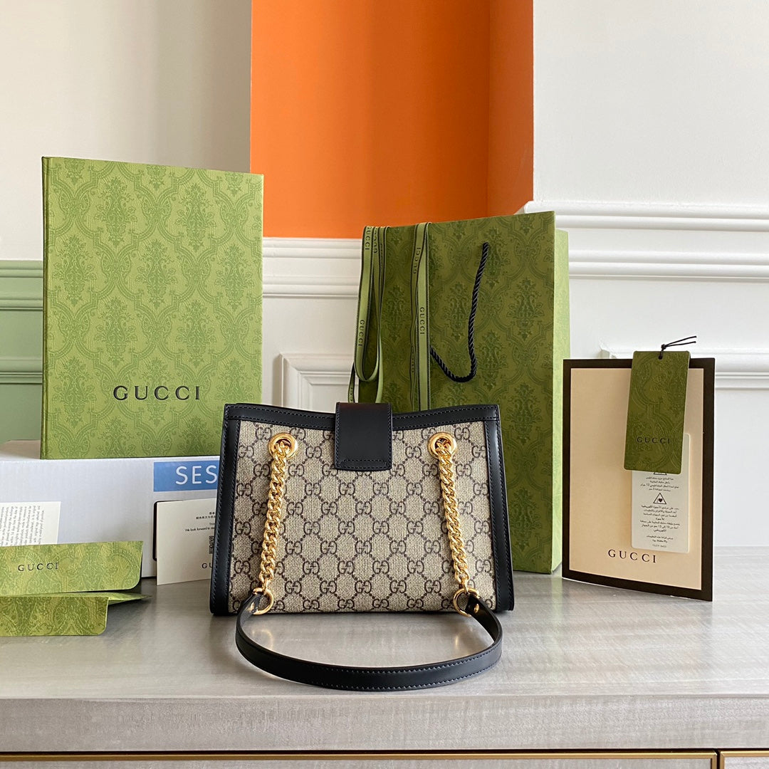 GC Padlock small shoulder bag Beige/ebony GG Supreme canvas, with brown leather detail