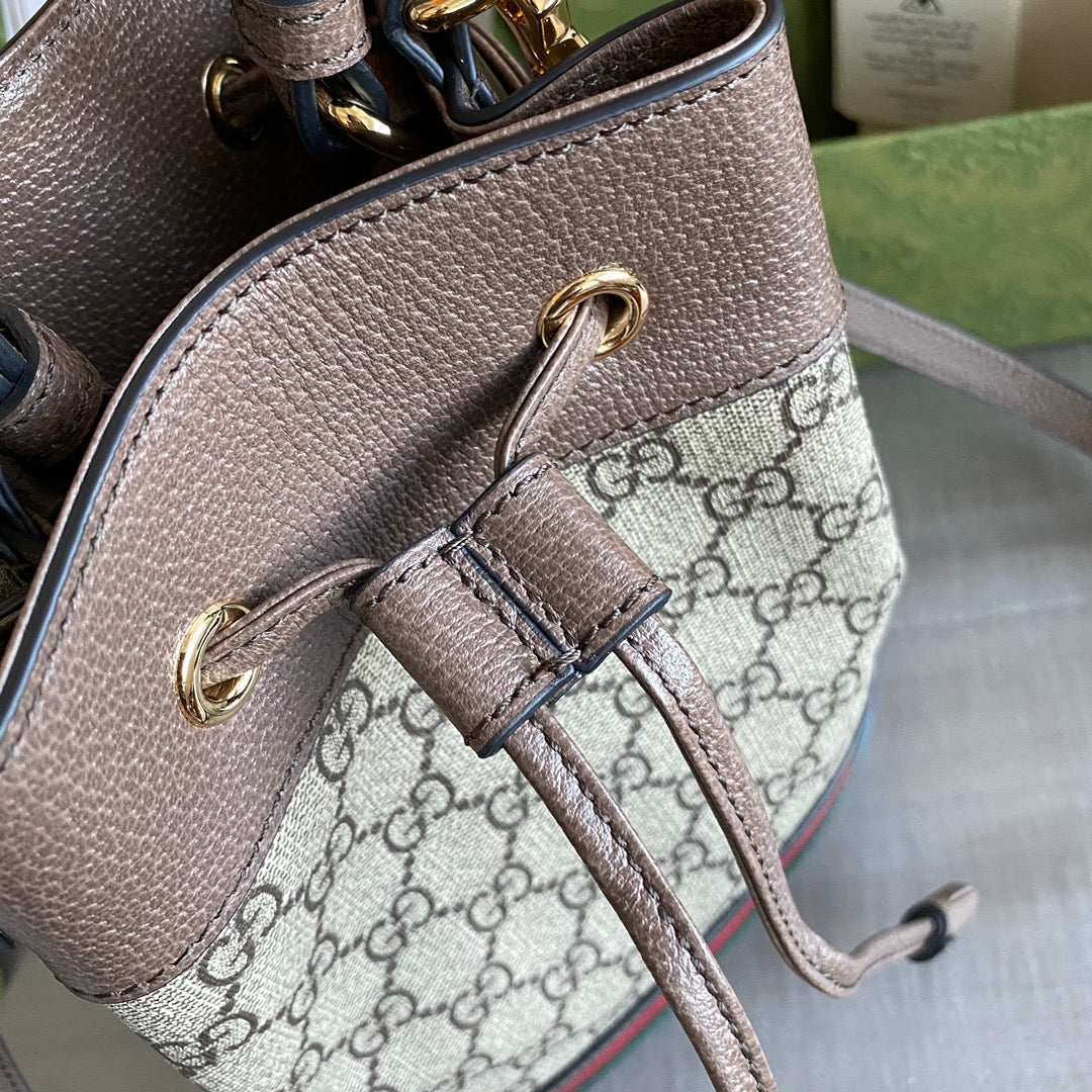 GC Ophidia small bucket bag Beige/ebony GG Supreme canvas