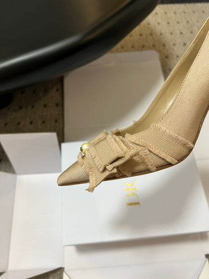 D* New Arrival Bow Pearl Kitten Heel Shoes