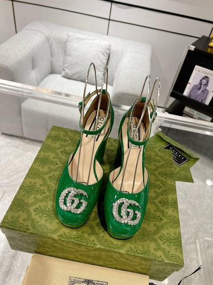 G* New high heels with crystal diamond double G buckle