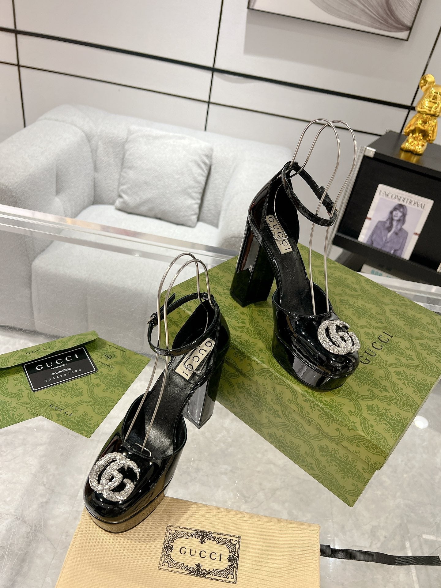 G* New high heels with crystal diamond double G buckle