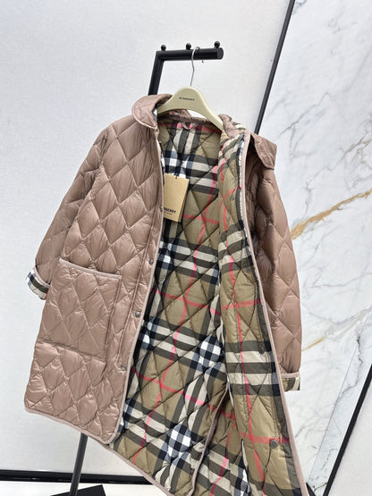 Bur New Diamond-patterned mid-length down jacket