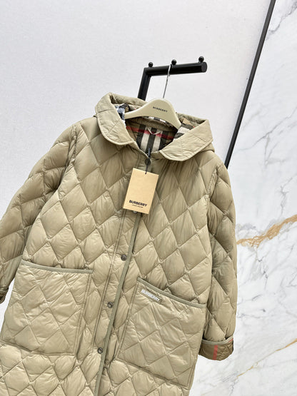 Bur New Diamond-patterned mid-length down jacket