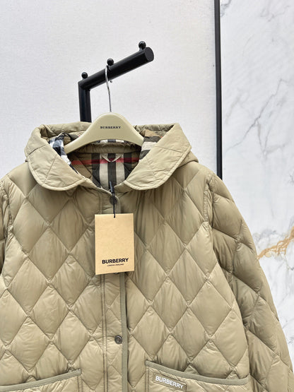 Bur New Diamond-patterned mid-length down jacket