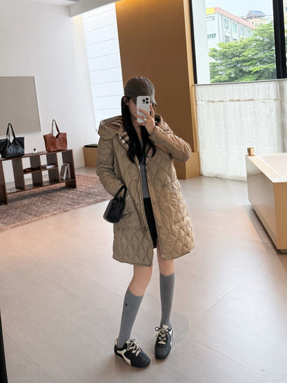 Bur New Diamond-patterned mid-length down jacket