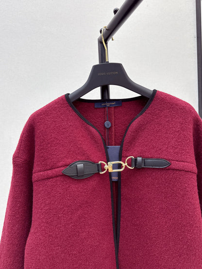 Louis  New Leather buttoned cape coat