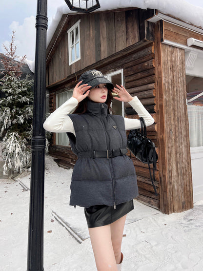 Pra New belt waist vest down jacket
